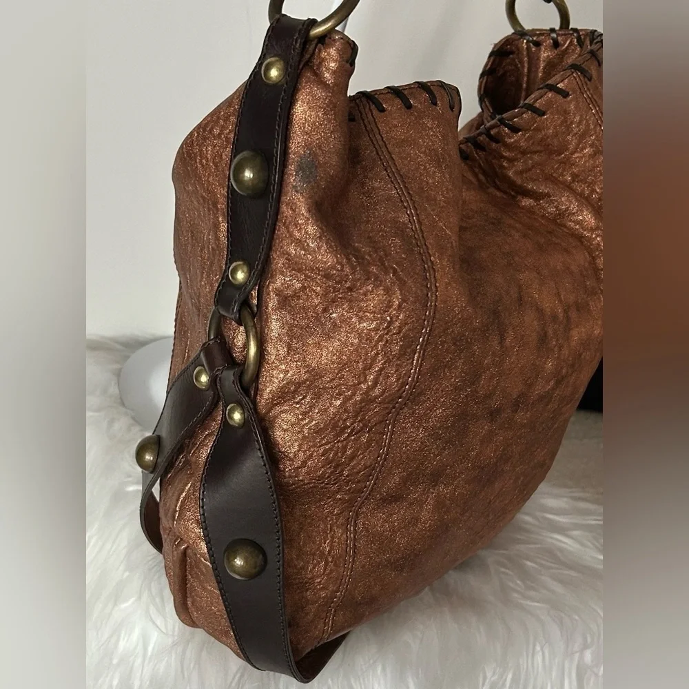 Paolo Masi Italy Metallic Bronze Leather Hobo Shoulder bag